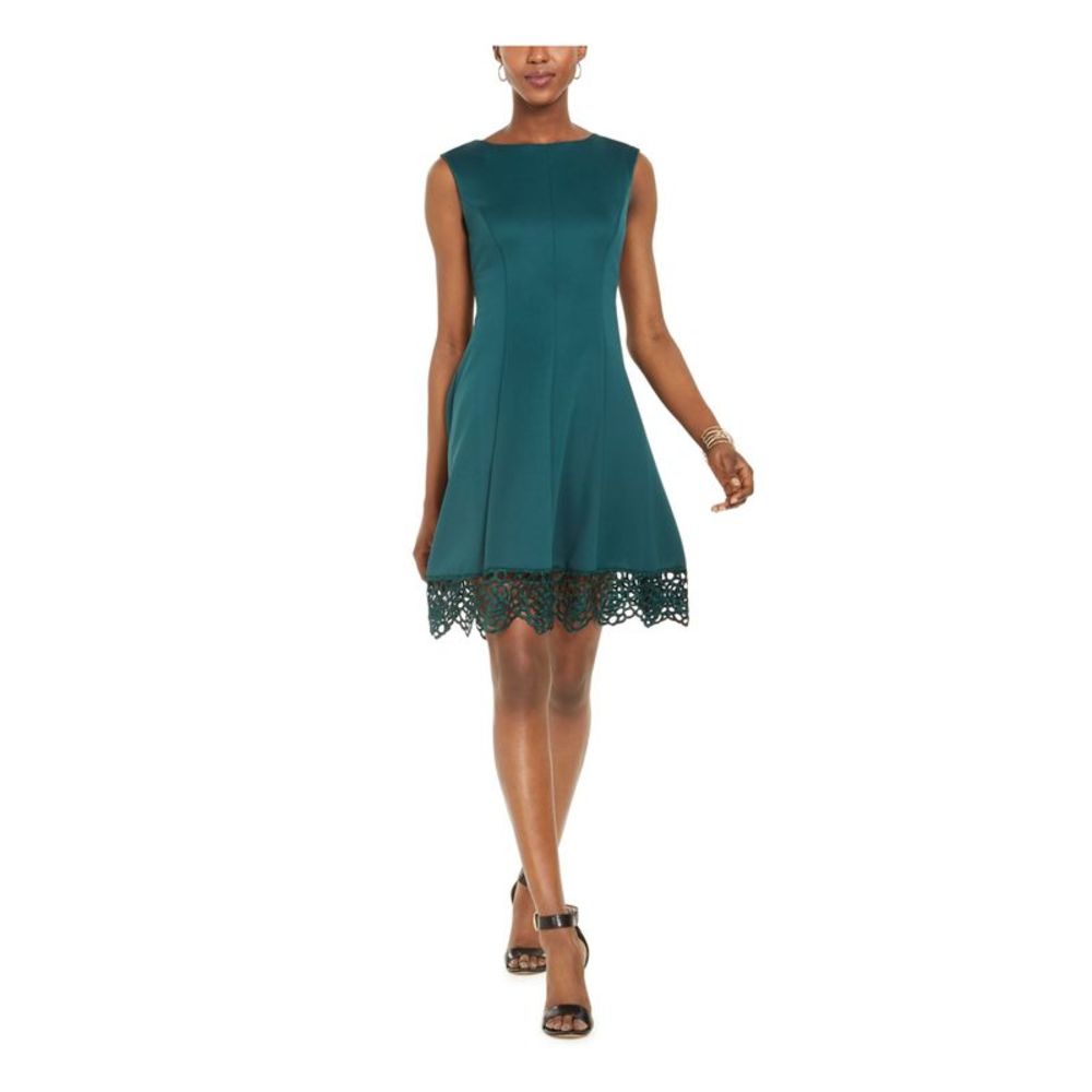 DONNA RICCO NEW YORK Womens Green Hem Sleeveless Fit + Flare Dress 10